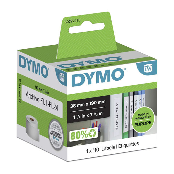 Picture of Dymo 99018 Lever Arch Labels Size 190mm x 38mm x 110